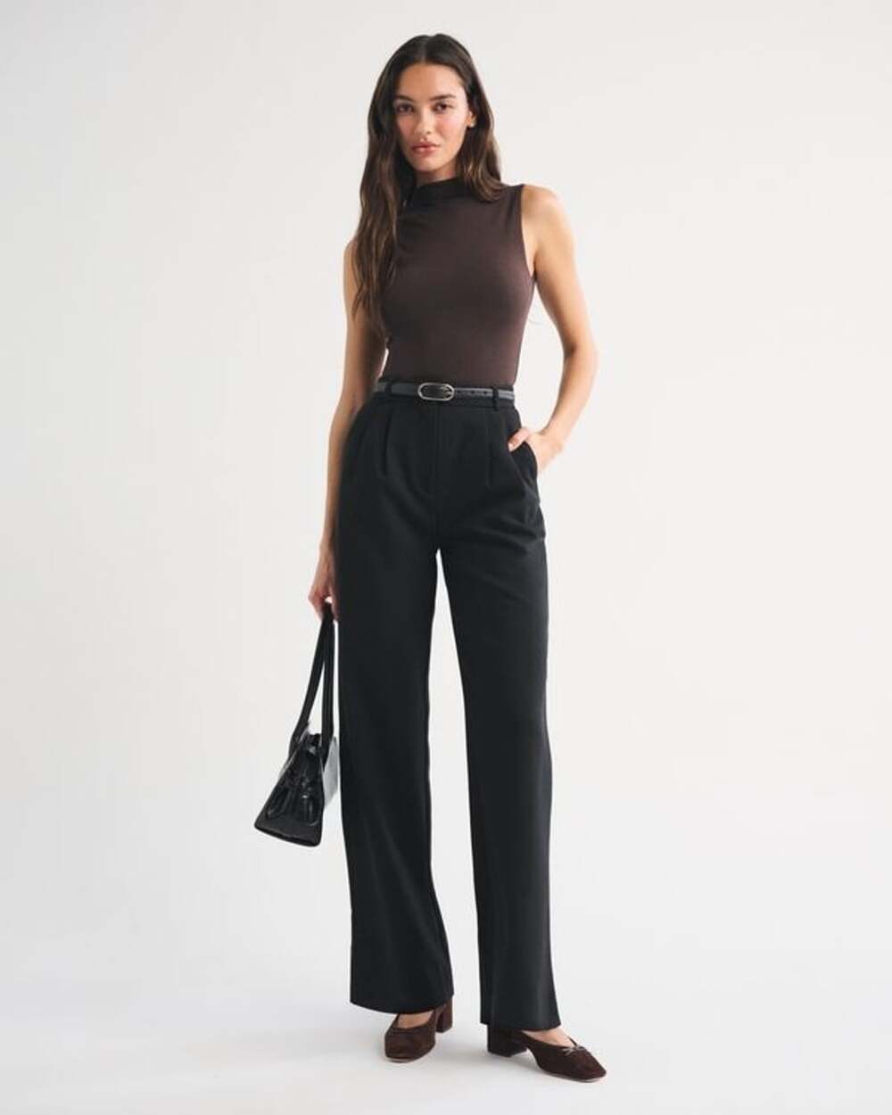 NWT Abercrombie & Fitch Black Sloane Tailored Wide Leg Pant 16/33 Short